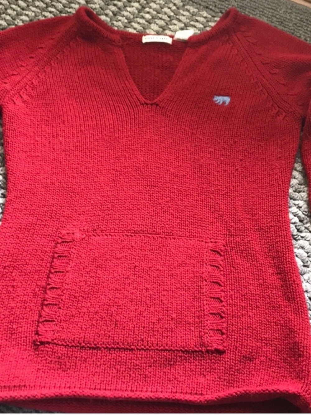 Energie Red V-Neck Sweater with Front Pocket